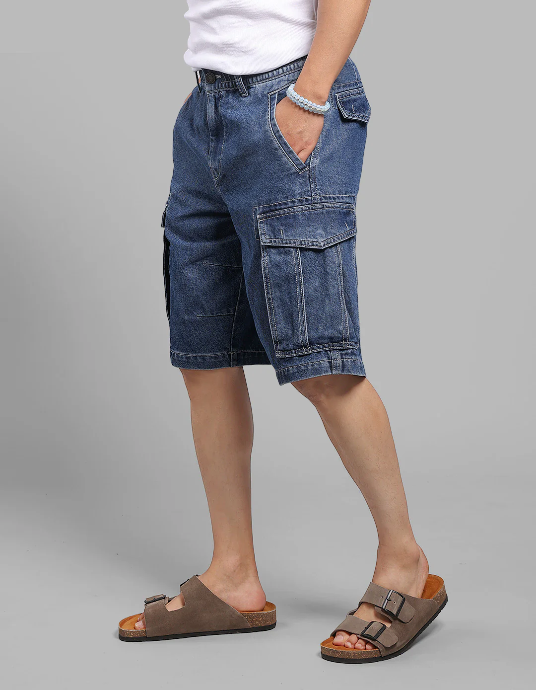 Med Blue Denim Cargo Shorts - Image 4