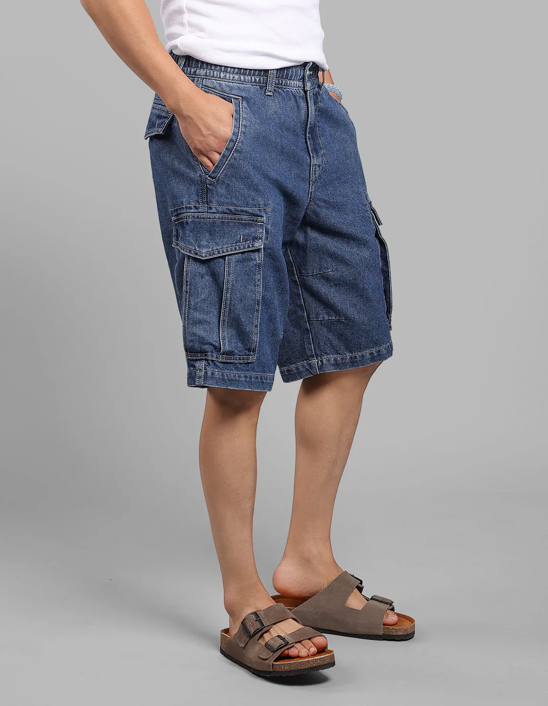Med Blue Denim Cargo Shorts - Image 5