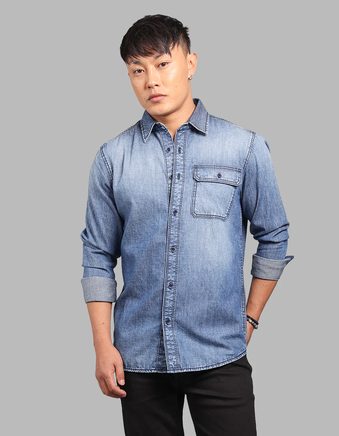 Med Blue Full Sleeve 100% Cotton Denim Shirt