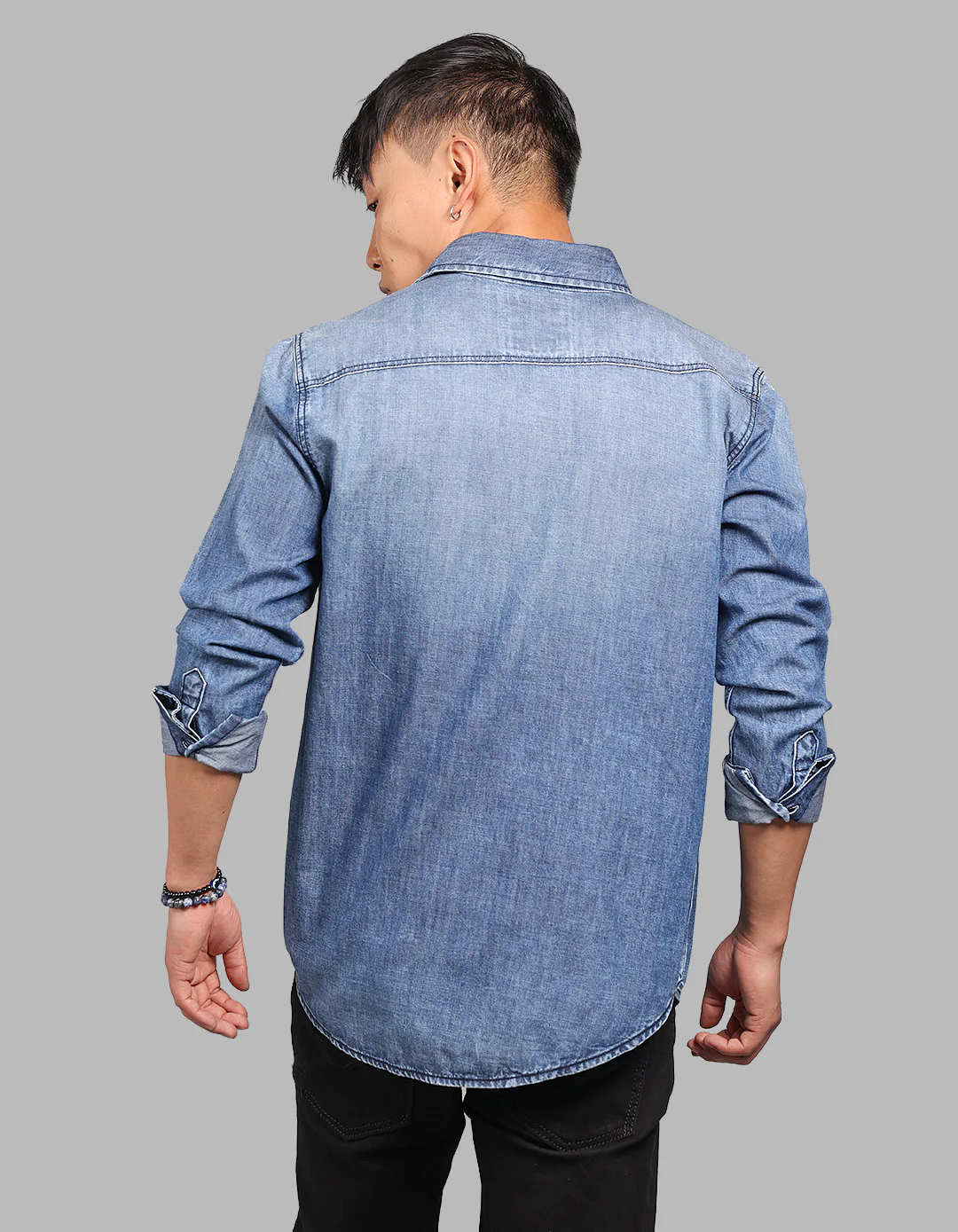Med Blue Full Sleeve 100% Cotton Denim Shirt - Image 5