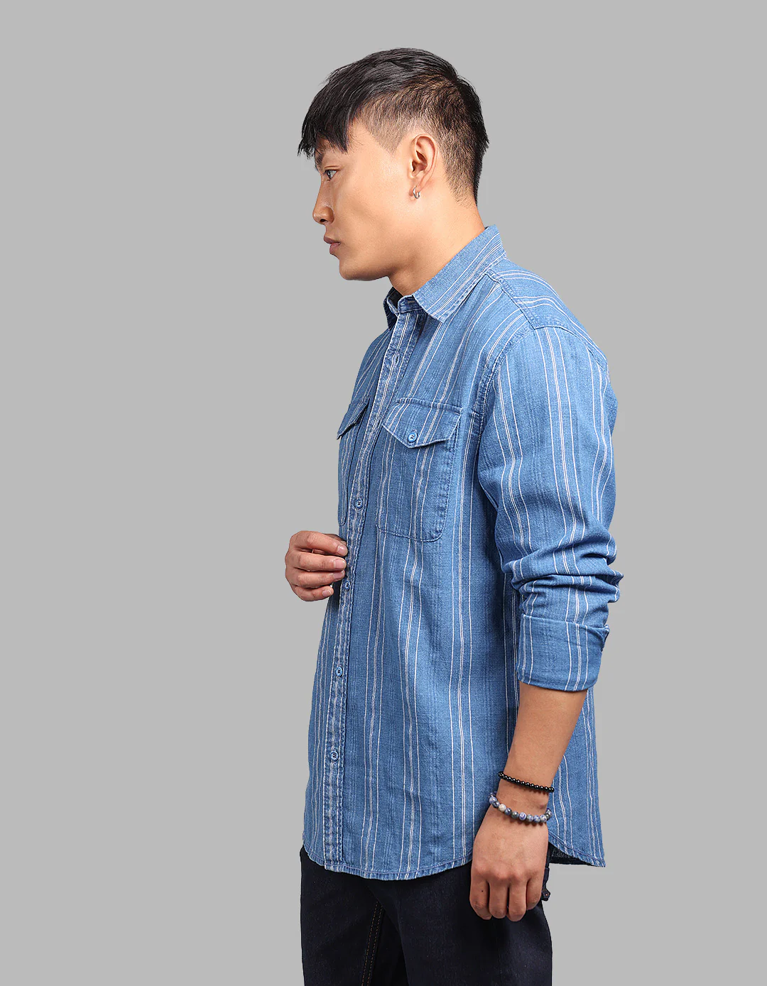 Med Blue Full Sleeve 100% Cotton Denim Shirt - Image 3