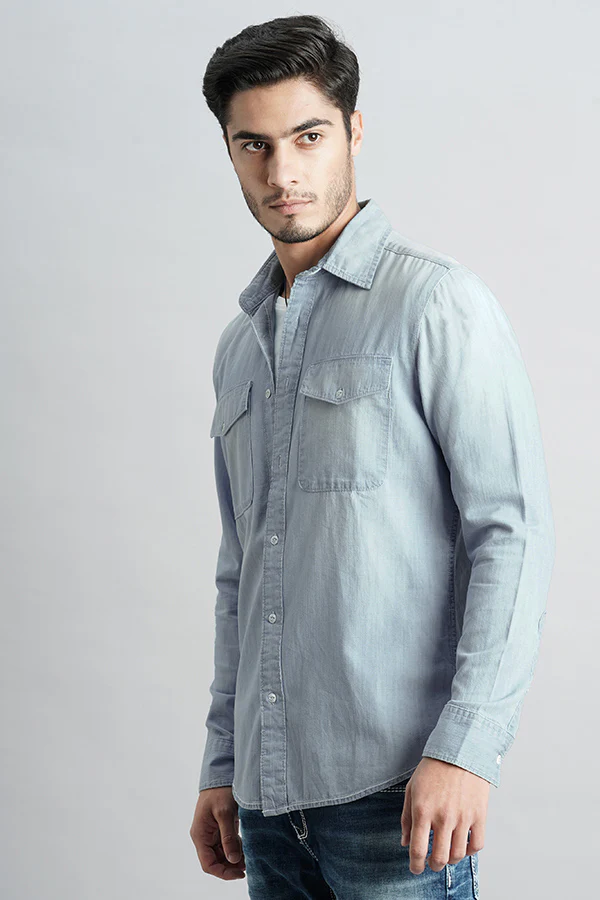 Med Blue Full Sleeve Denim Shirt - Image 3