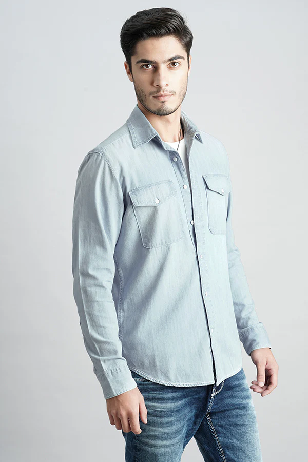 Med Blue Full Sleeve Denim Shirt - Image 5