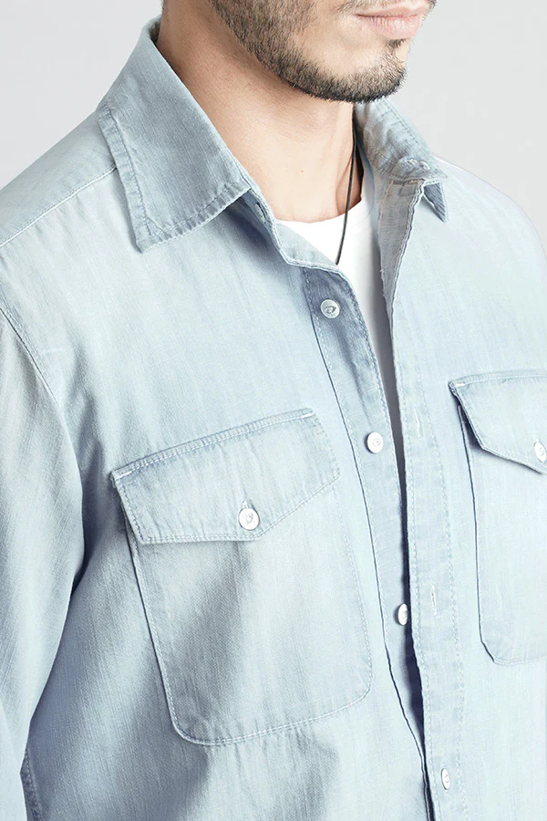 Med Blue Full Sleeve Denim Shirt - Image 6