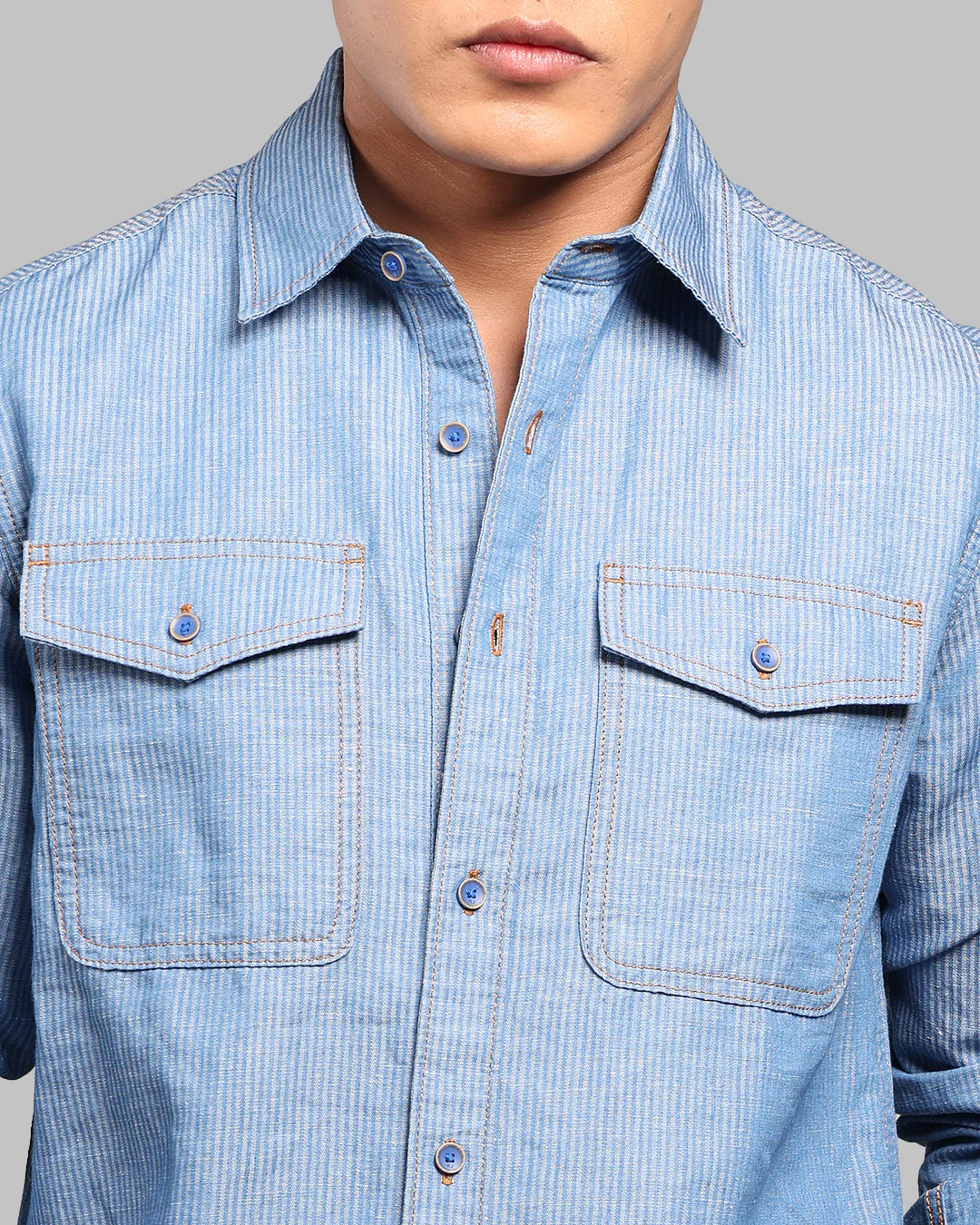 Med Blue Full Sleeve Linen Blend Denim Shirt - Image 7