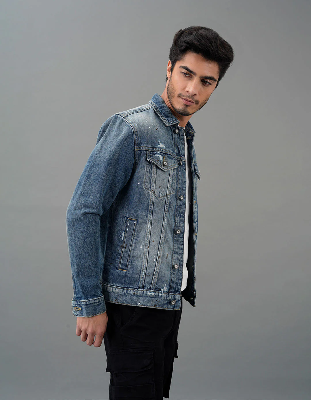 Med Blue Full Sleeves Denim Jacket - Image 4