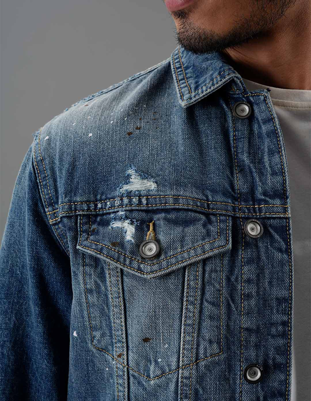 Med Blue Full Sleeves Denim Jacket - Image 6