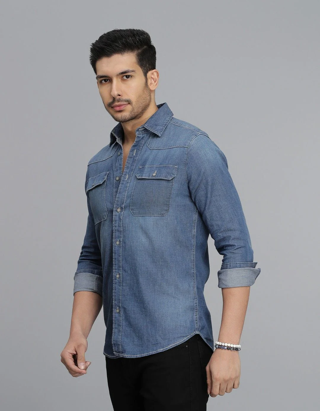 Med Blue Full Sleeves Denim Shirt - Image 3