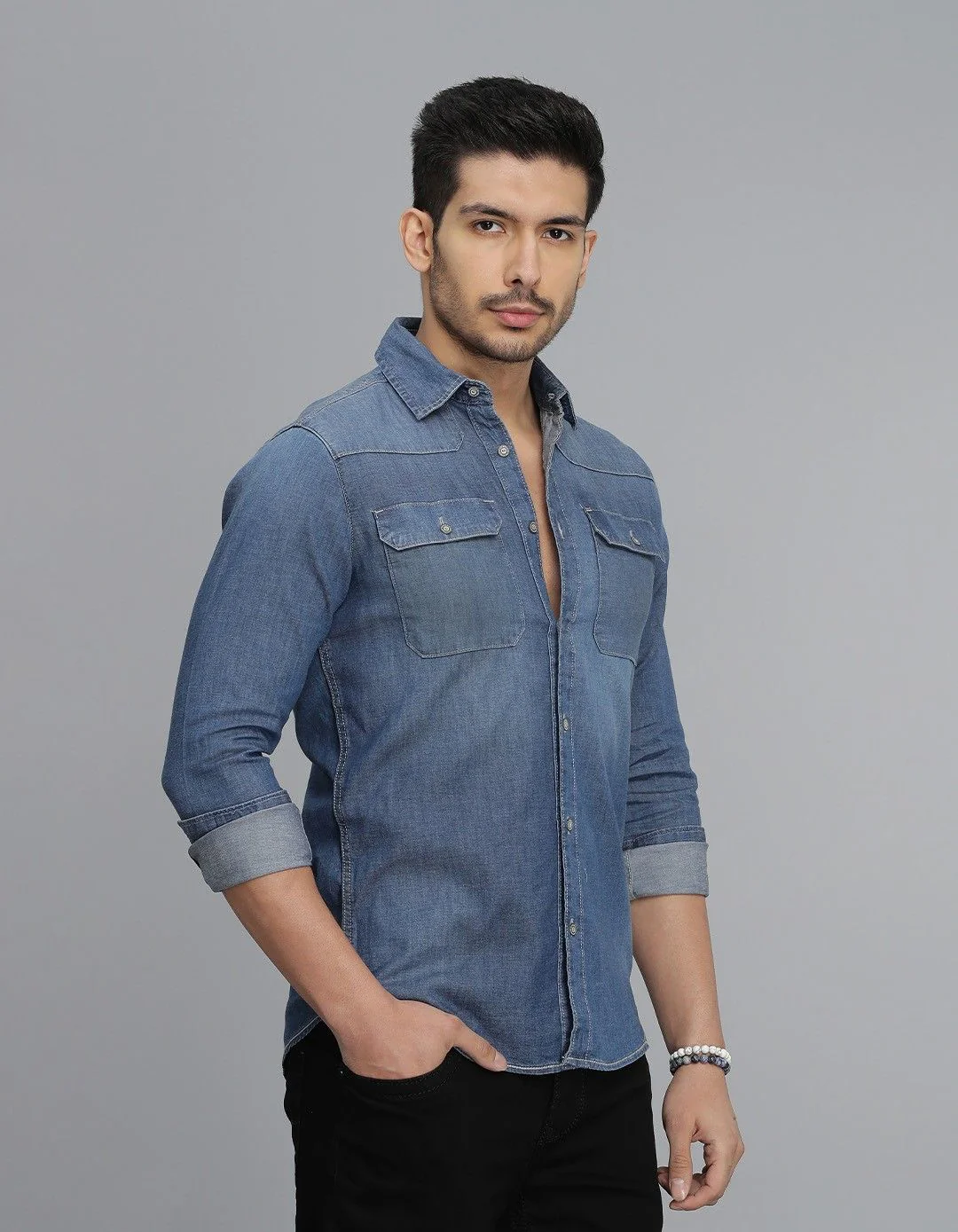 Med Blue Full Sleeves Denim Shirt - Image 4