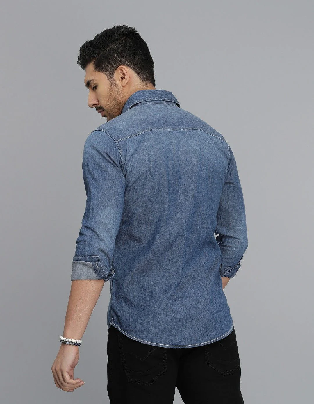 Med Blue Full Sleeves Denim Shirt - Image 5