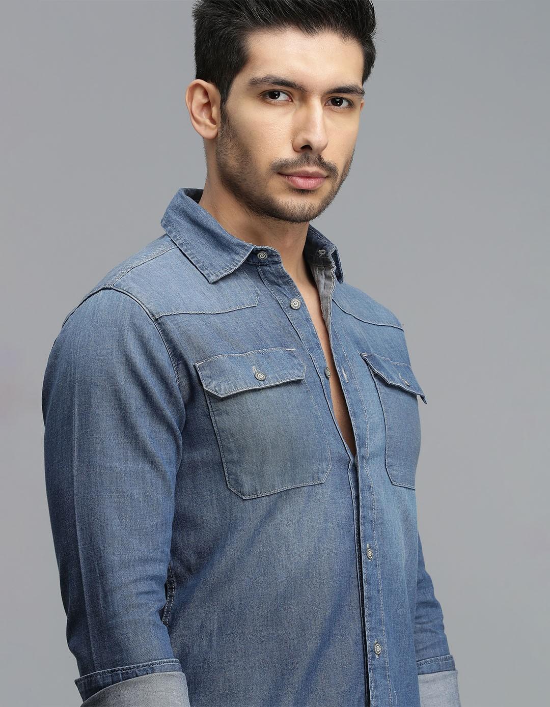 Med Blue Full Sleeves Denim Shirt - Image 6