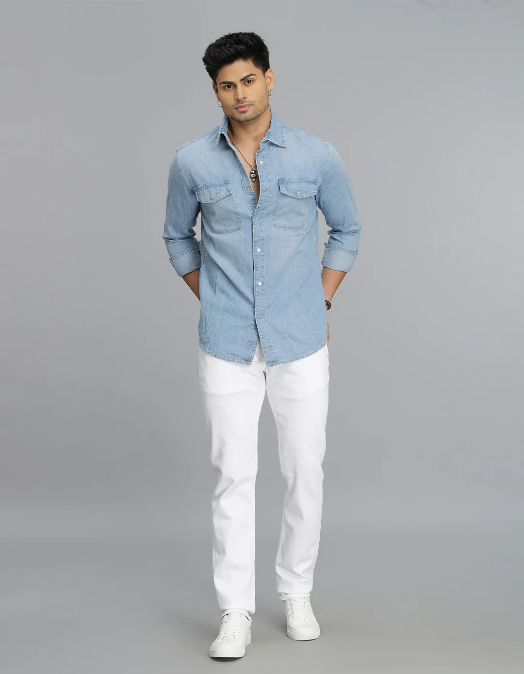Med Blue Full Sleeves Denim Shirt - Image 2