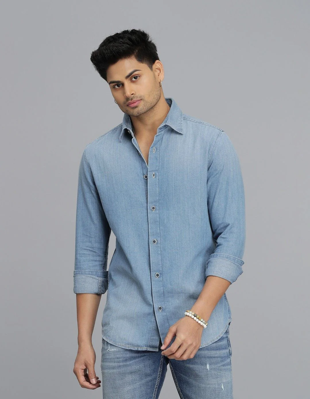 Med Blue Full Sleeves Denim Shirt