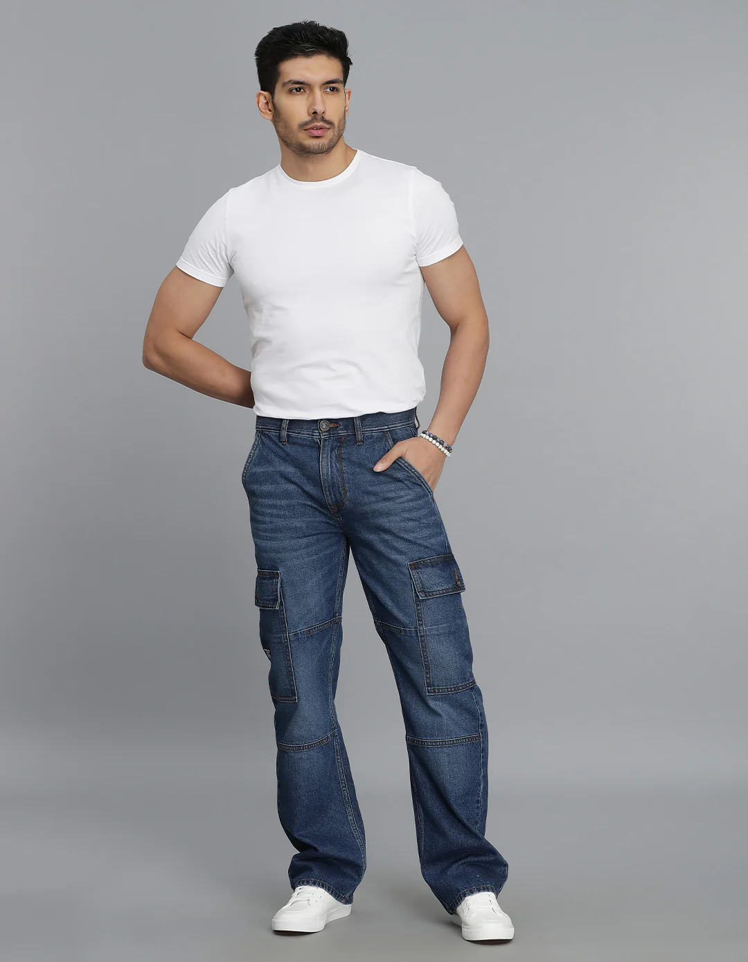 Med Blue Loose Fit Denim Cargo Pant - Image 2