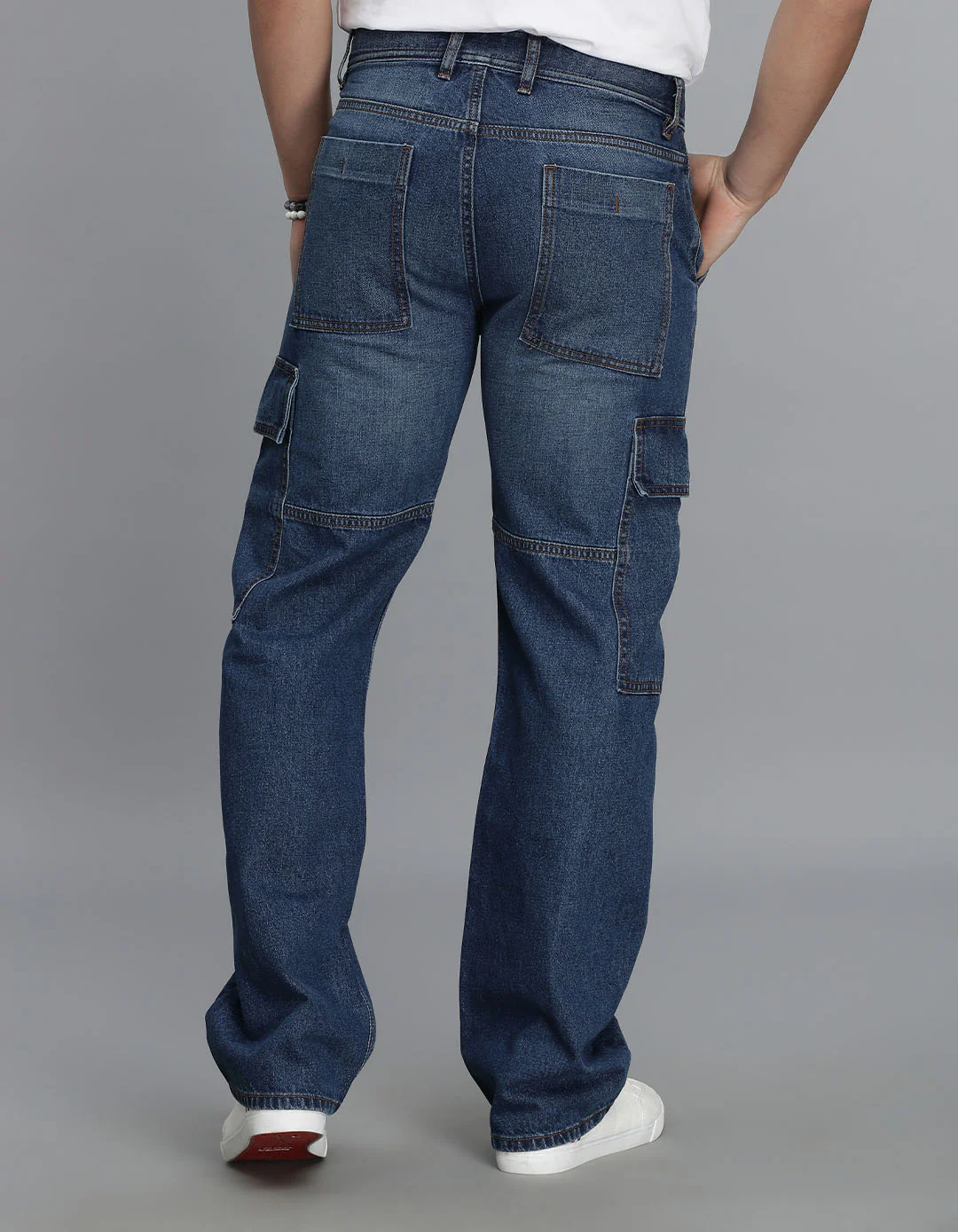Med Blue Loose Fit Denim Cargo Pant - Image 5