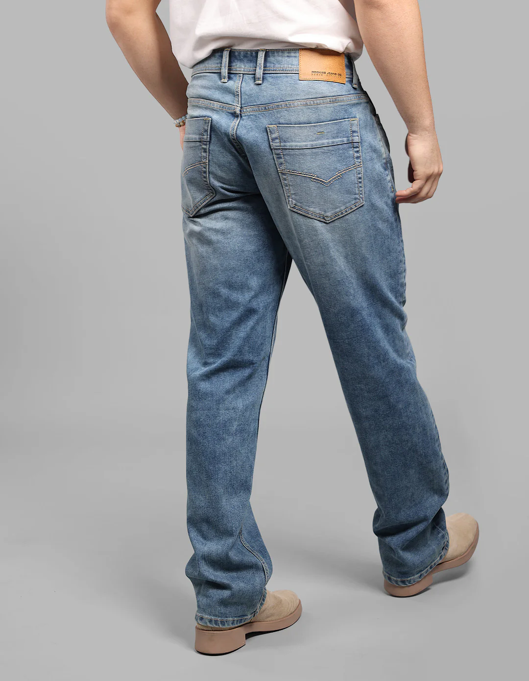 Med Blue Midrise, Comfort And Straight Crop Length Stretch Jeans - Image 5