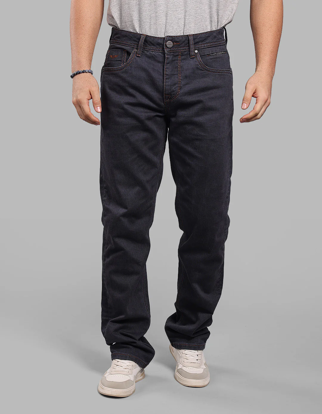 Med Blue Midrise, Comfort And Straight Fit Stretch Jeans