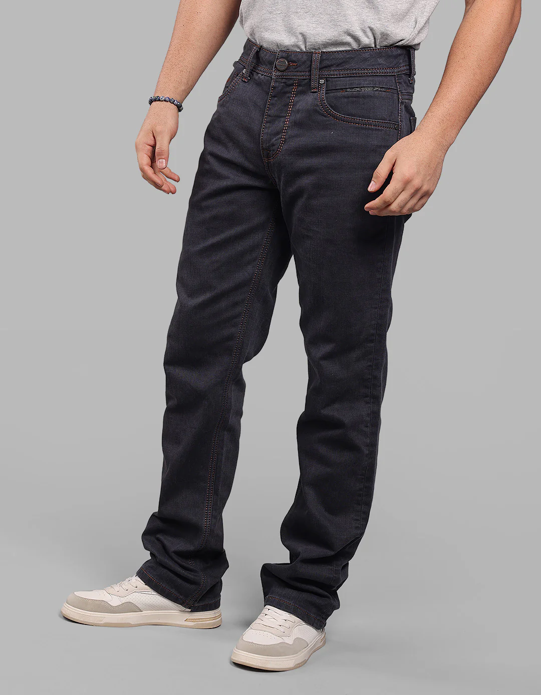 Med Blue Midrise, Comfort And Straight Fit Stretch Jeans - Image 3