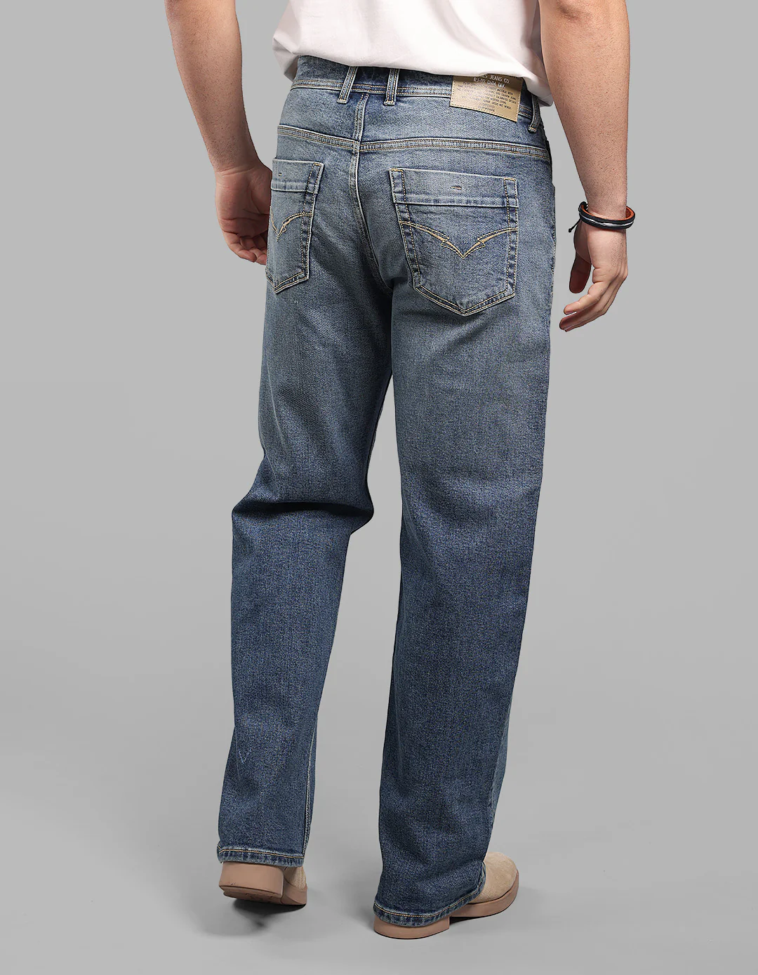 Med Blue Midrise Loose Fit Stretch Jeans - Image 6