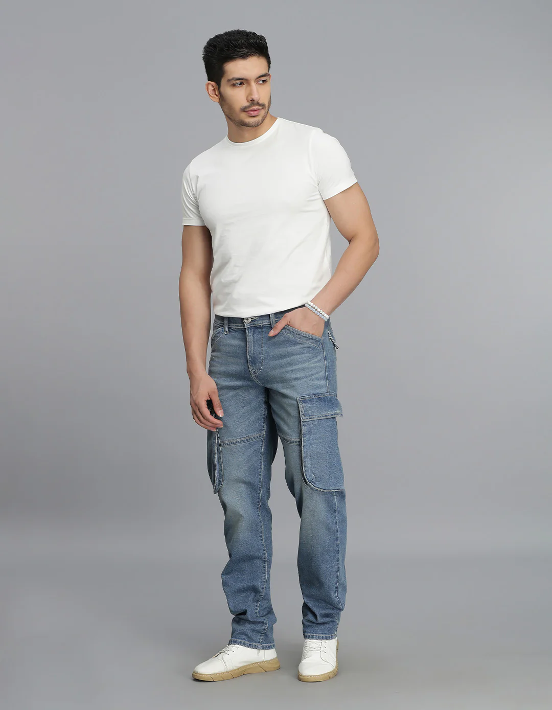 Med Blue Regular Fit Denim Cargo Pant - Image 2