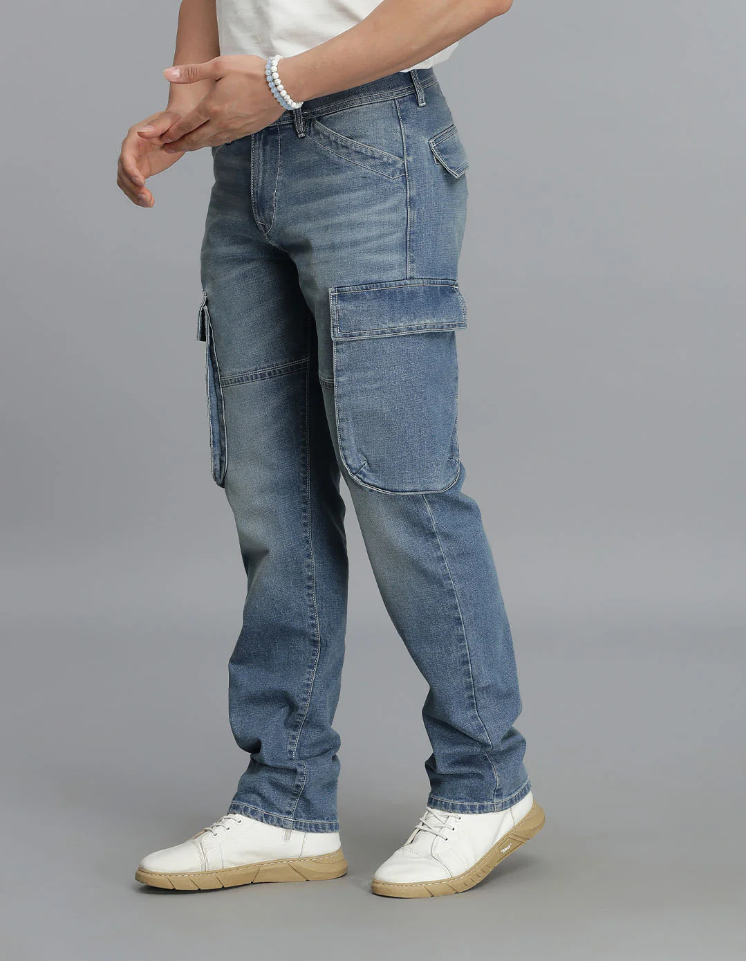 Med Blue Regular Fit Denim Cargo Pant - Image 3