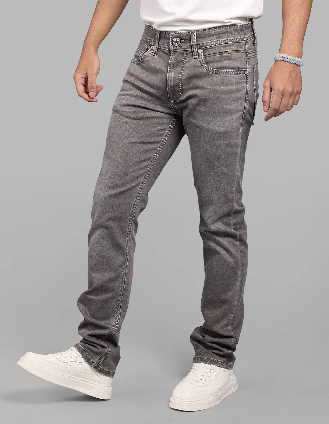 Med Brown Mid-Rise Slim Straight Fit Stretch Jeans