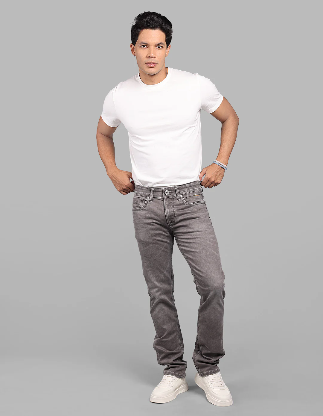 Med Brown Mid-Rise Slim Straight Fit Stretch Jeans - Image 2