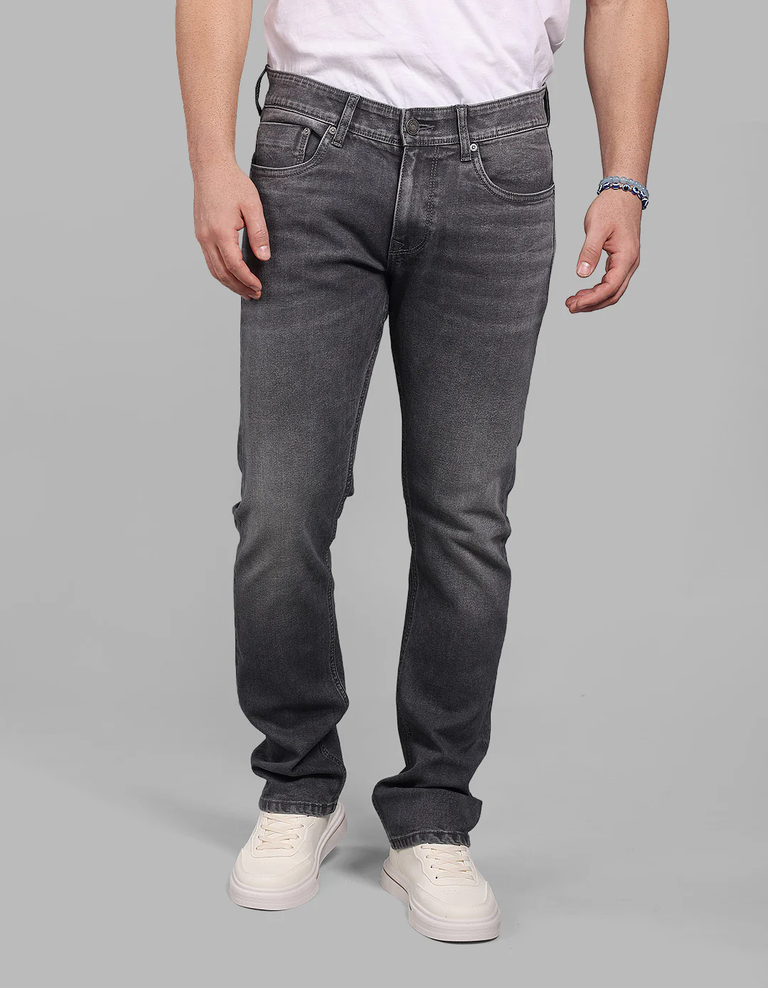 Med Grey Mid-Rise Slim Straight Fit Stretch Jeans - Image 5