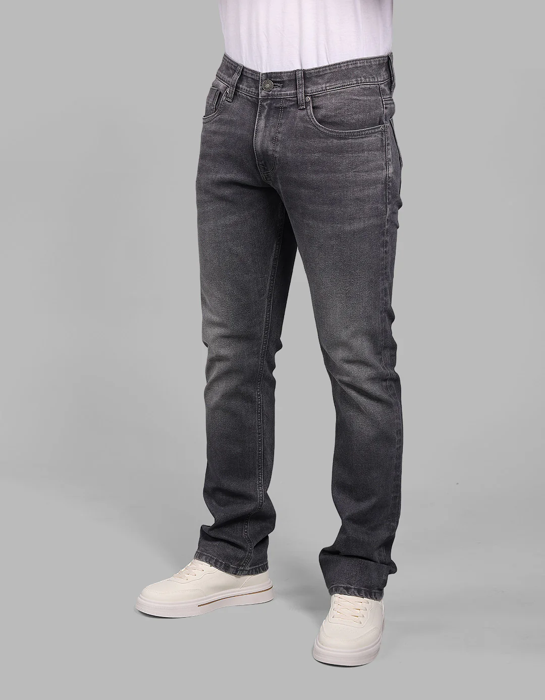 Med Grey Mid-Rise Slim Straight Fit Stretch Jeans - Image 6