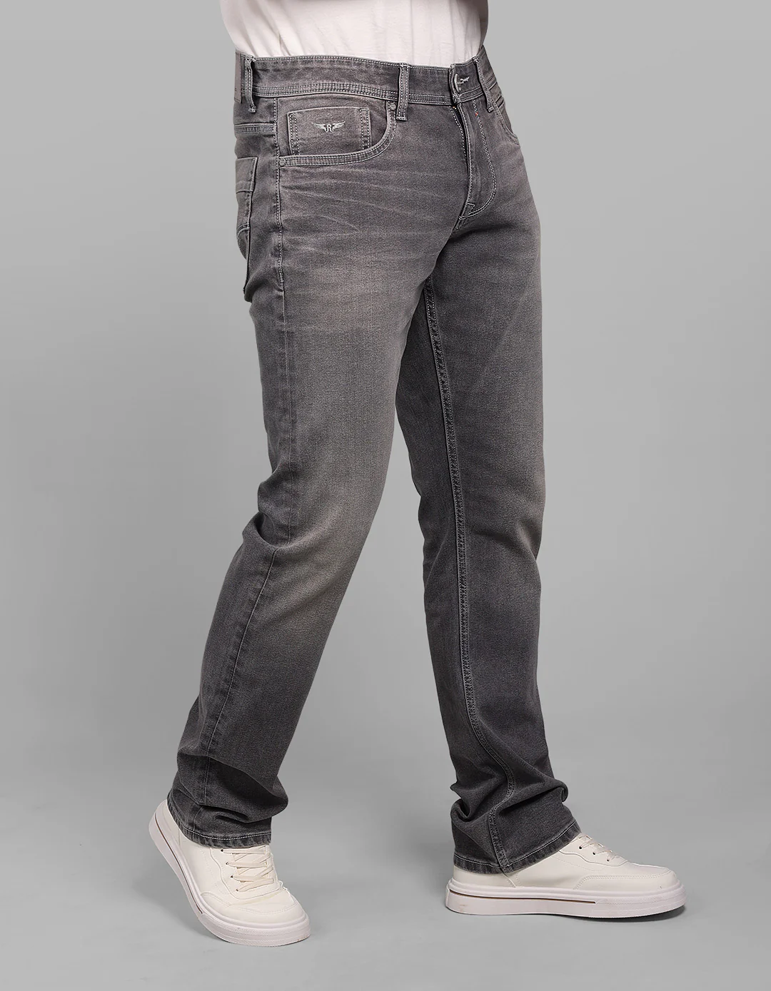 Med Grey Mid-Rise Slim Straight Fit Stretch Jeans - Image 5