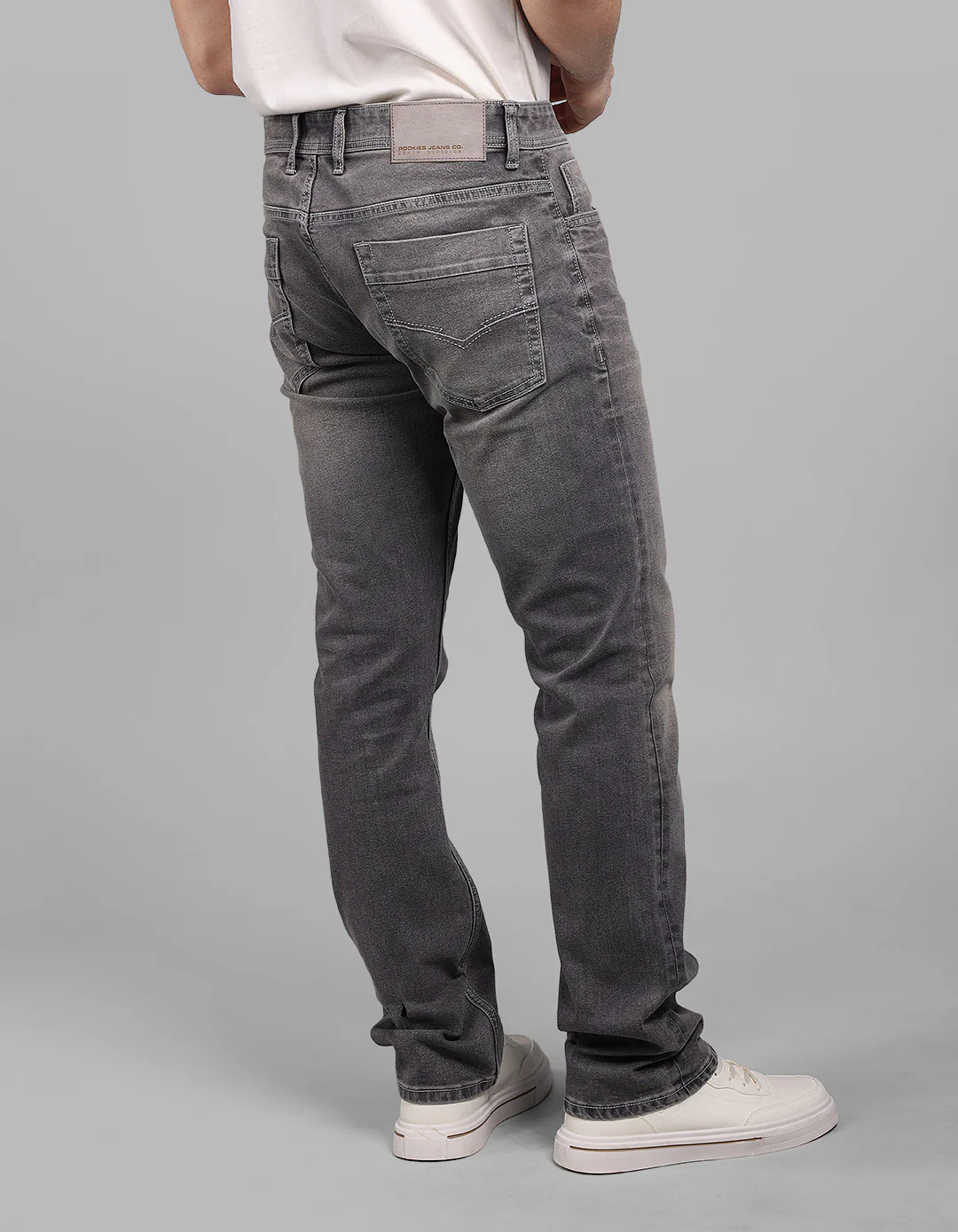 Med Grey Mid-Rise Slim Straight Fit Stretch Jeans - Image 6