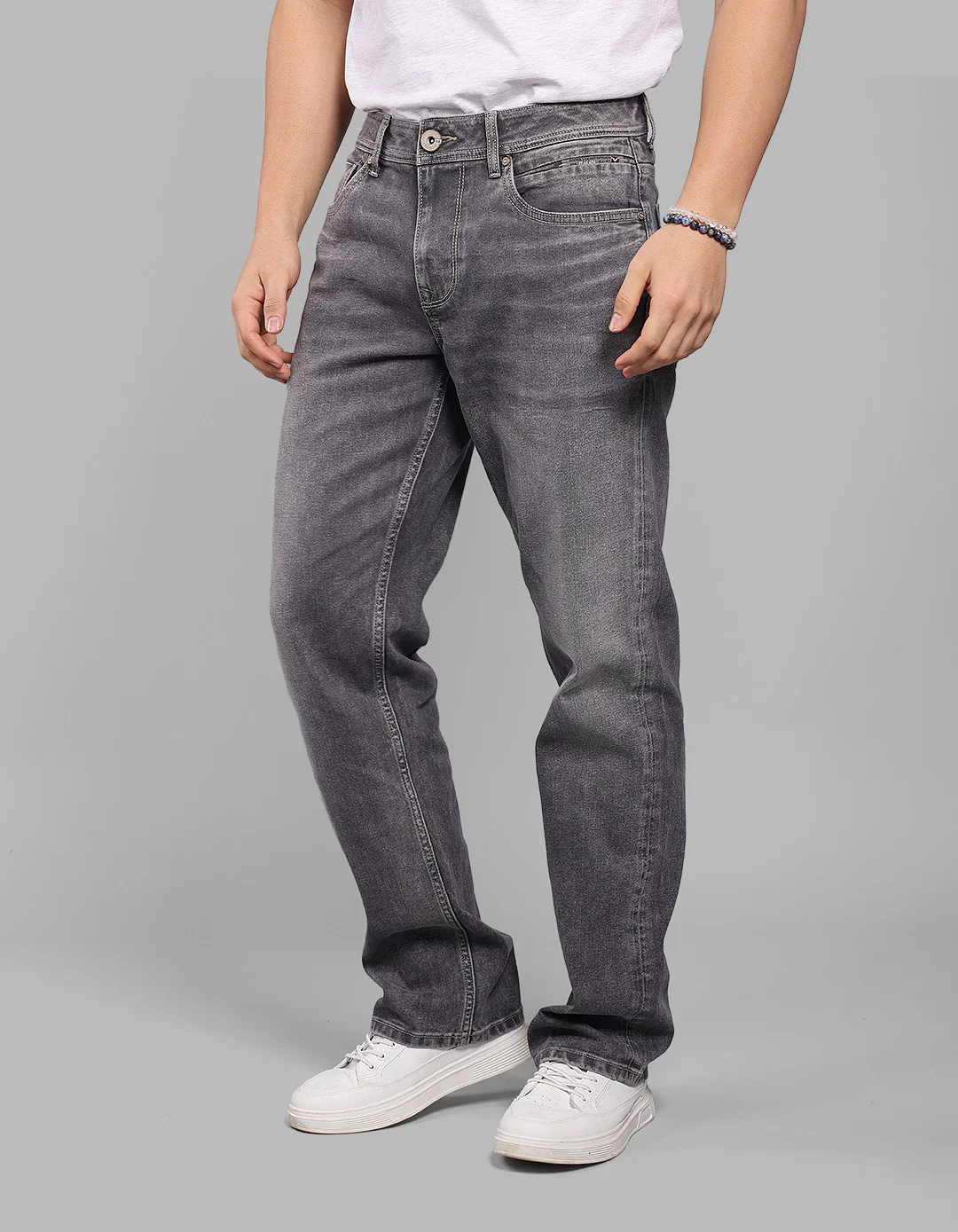 Med Grey Midrise, Comfort And Straight Crop Length Stretch Jeans - Image 3