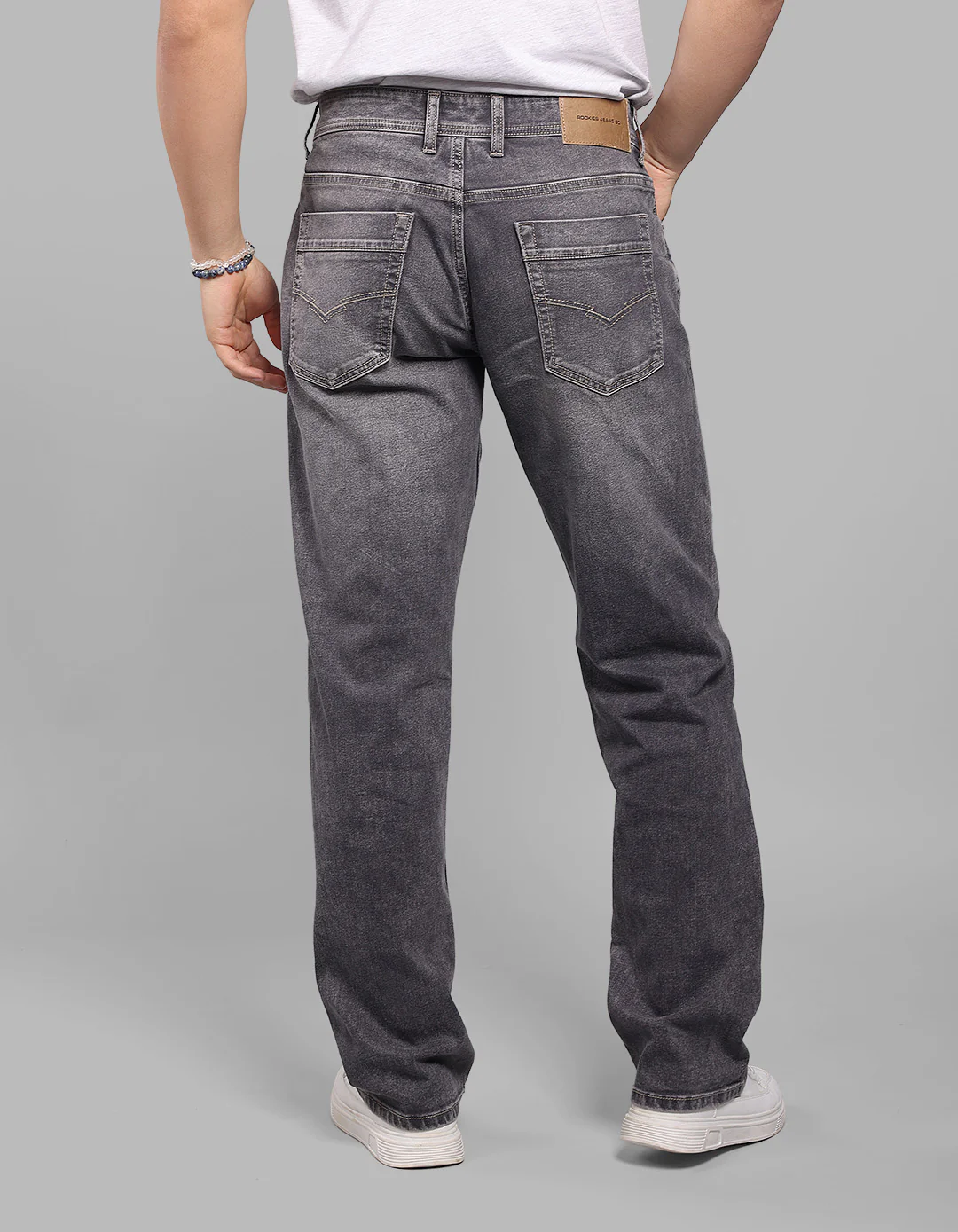Med Grey Midrise, Comfort And Straight Crop Length Stretch Jeans - Image 5