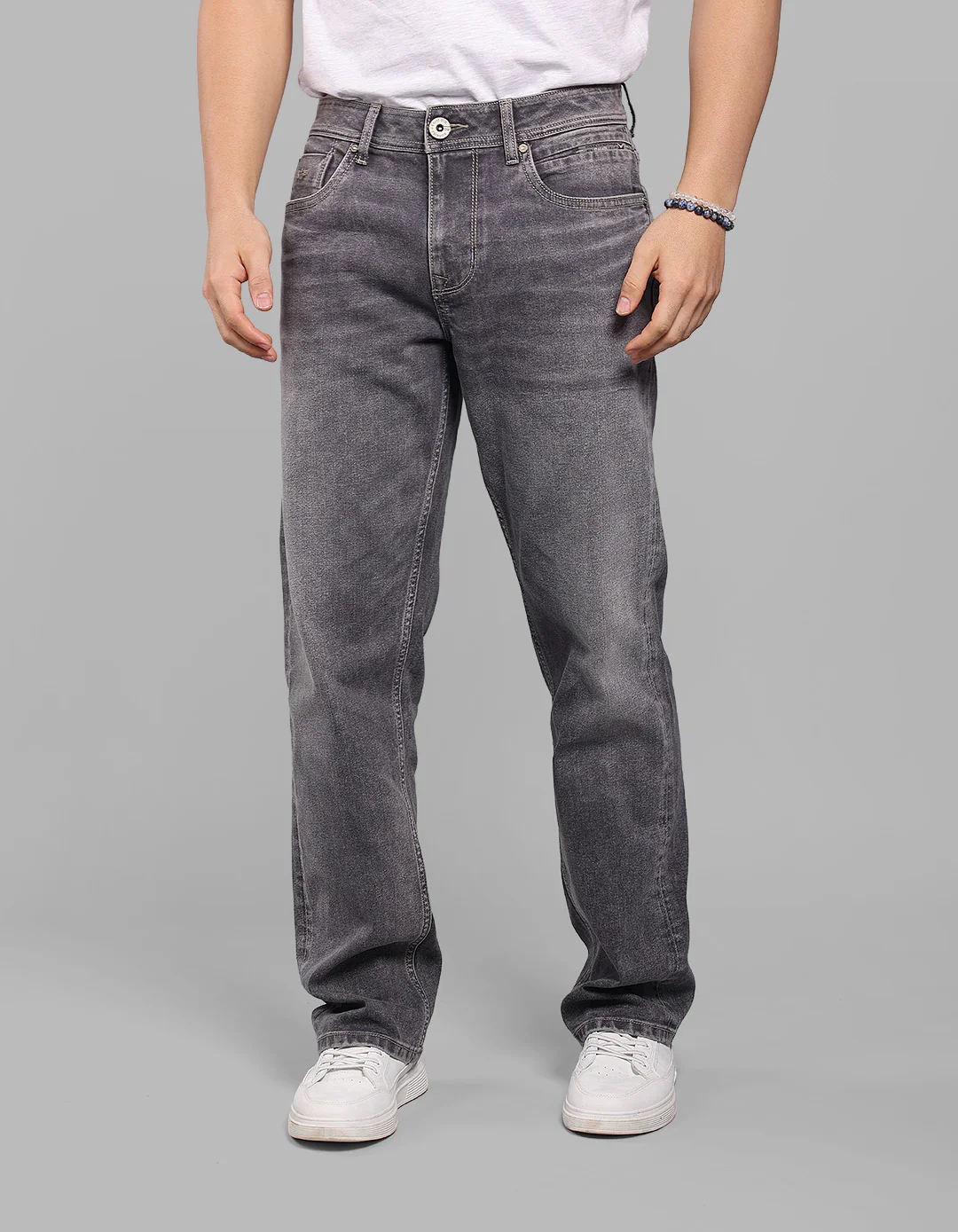 Med Grey Midrise, Comfort And Straight Fit Stretch Jeans