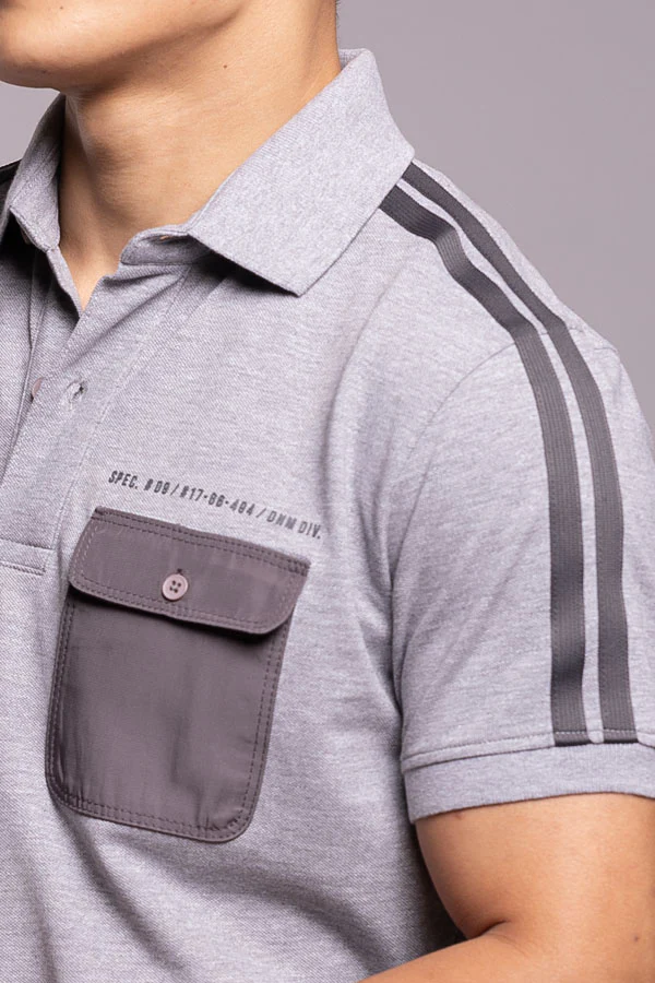 Med Grey Half Sleeves Pique Polo Tee - Image 6