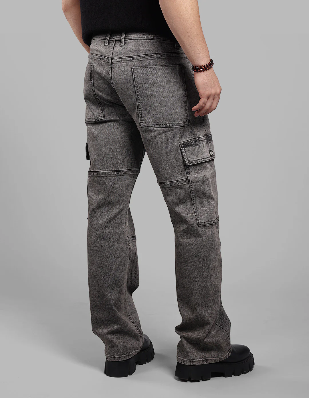 Med Grey Loose Fit Denim Cargo - Image 5