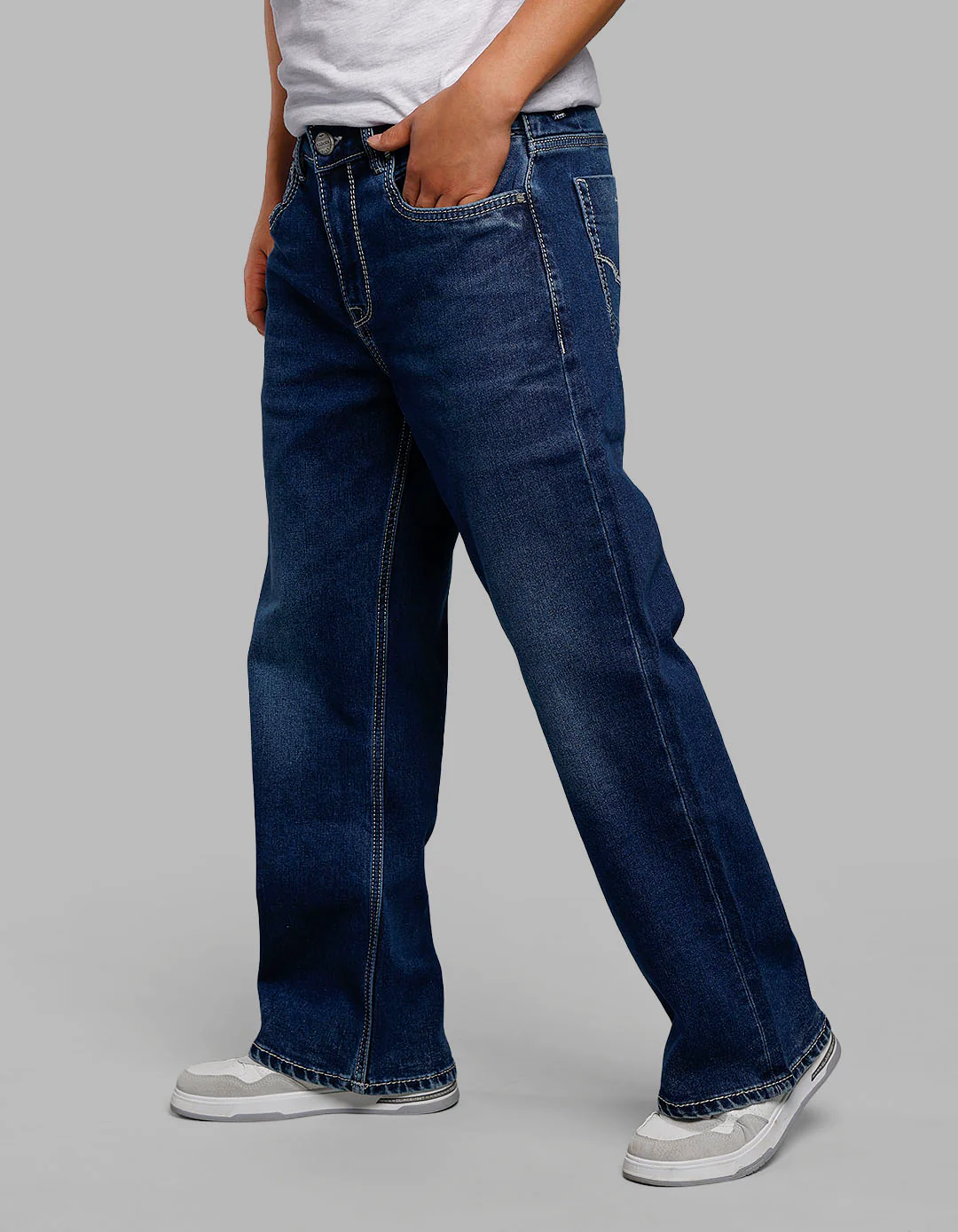 Medium Blue Midrise Loose Fit Stretch Jeans - Image 3