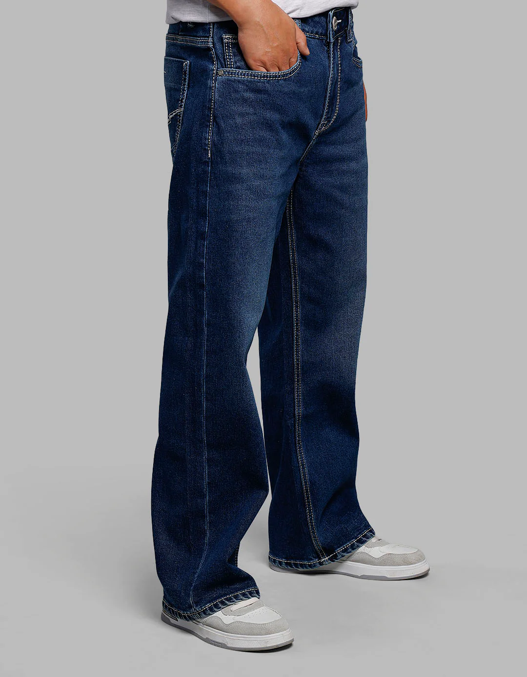 Medium Blue Midrise Loose Fit Stretch Jeans - Image 4