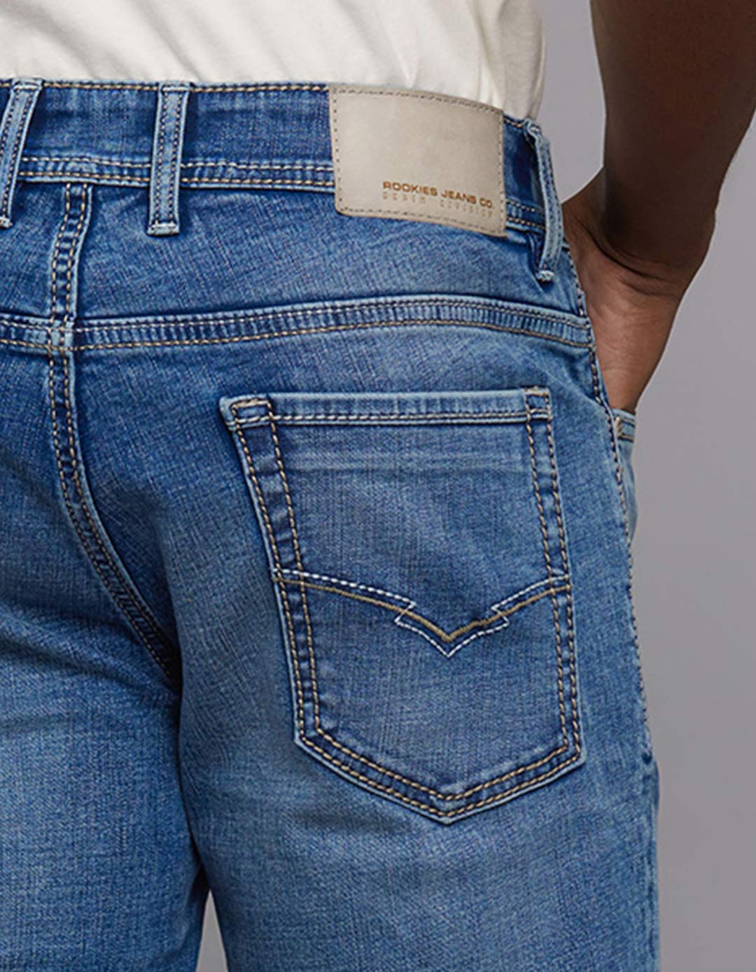 Medium Blue Mid Rise Loose Boot Leg Stretch Jeans - Image 6