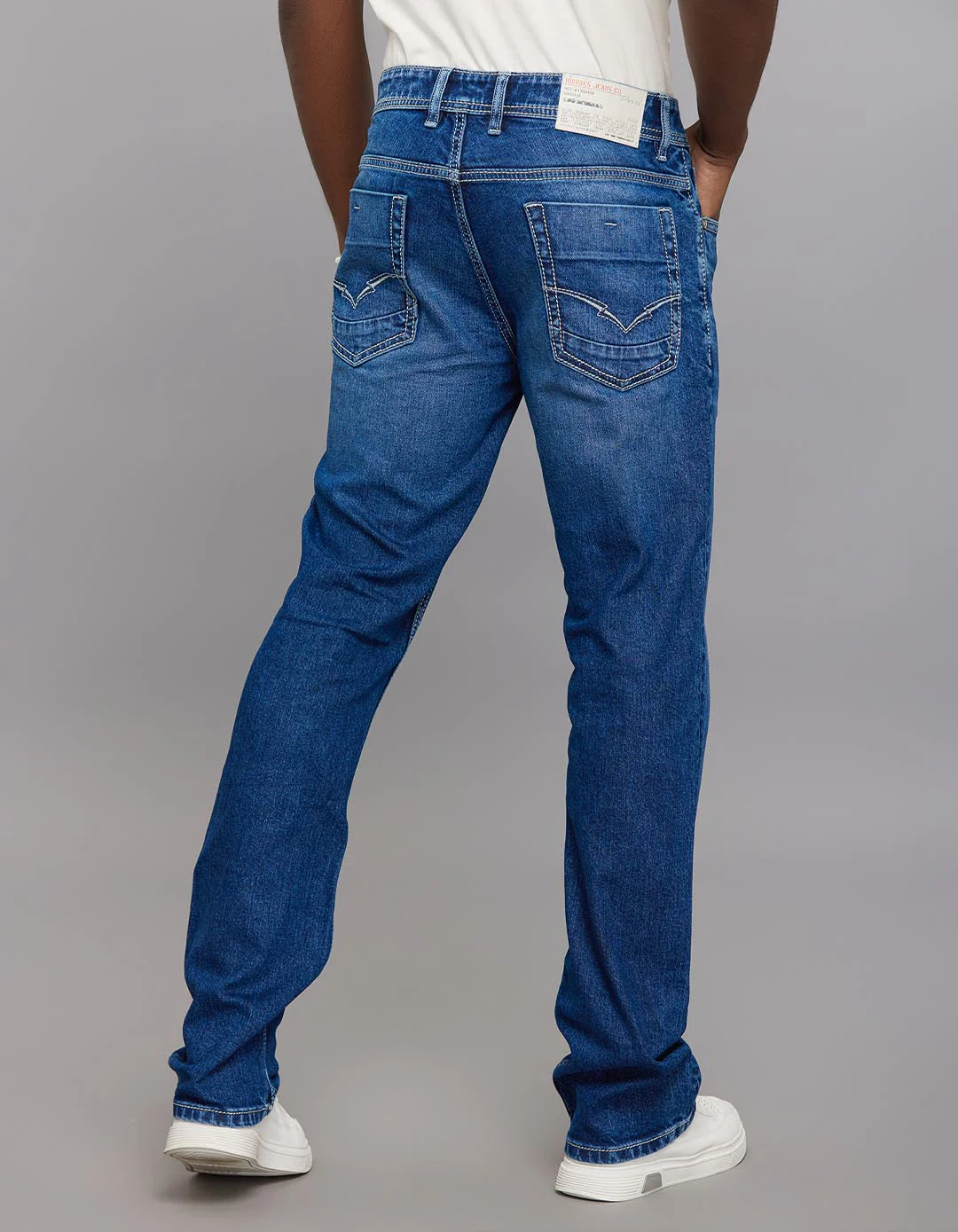 Medium Blue Mid Rise Loose Boot Leg Stretch Jeans - Image 6