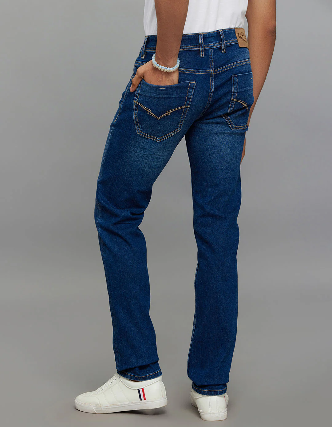 Medium Blue Mid-Rise Slim Straight Fit Classic Stretch Jeans - Image 5
