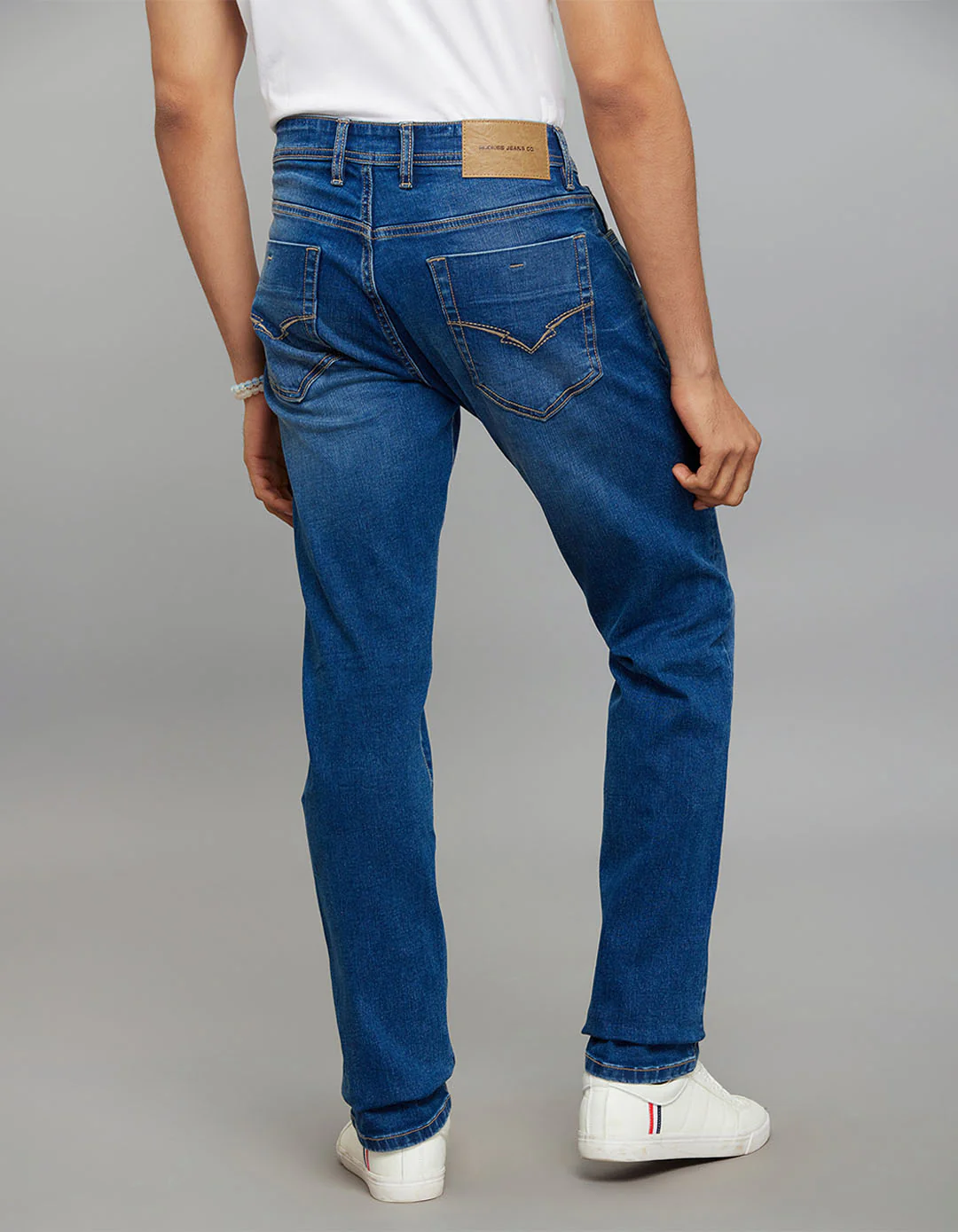 Medium Blue Mid-Rise Slim Straight Fit Classic Stretch Jeans - Image 5