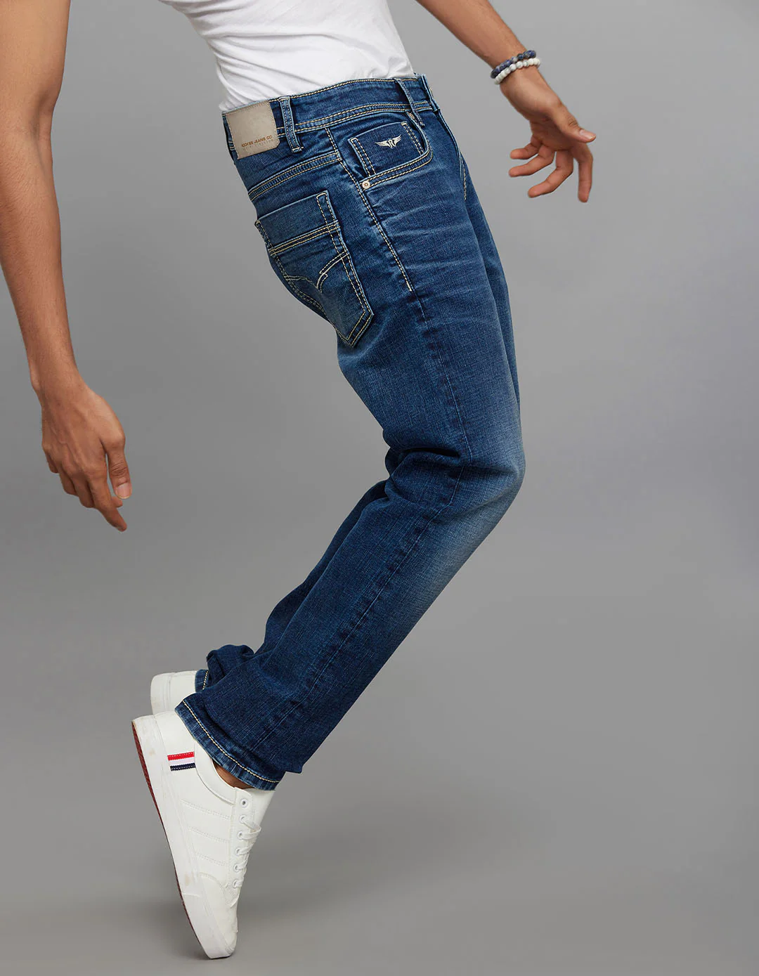 Medium Blue Mid-Rise Slim Straight Fit Stretch Jeans - Image 4
