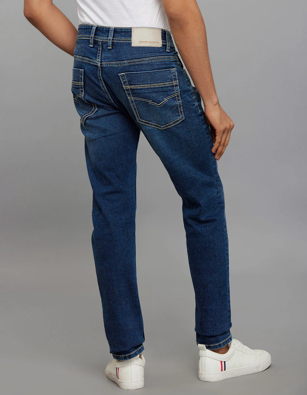 Medium Blue Mid-Rise Slim Straight Fit Stretch Jeans - Image 5
