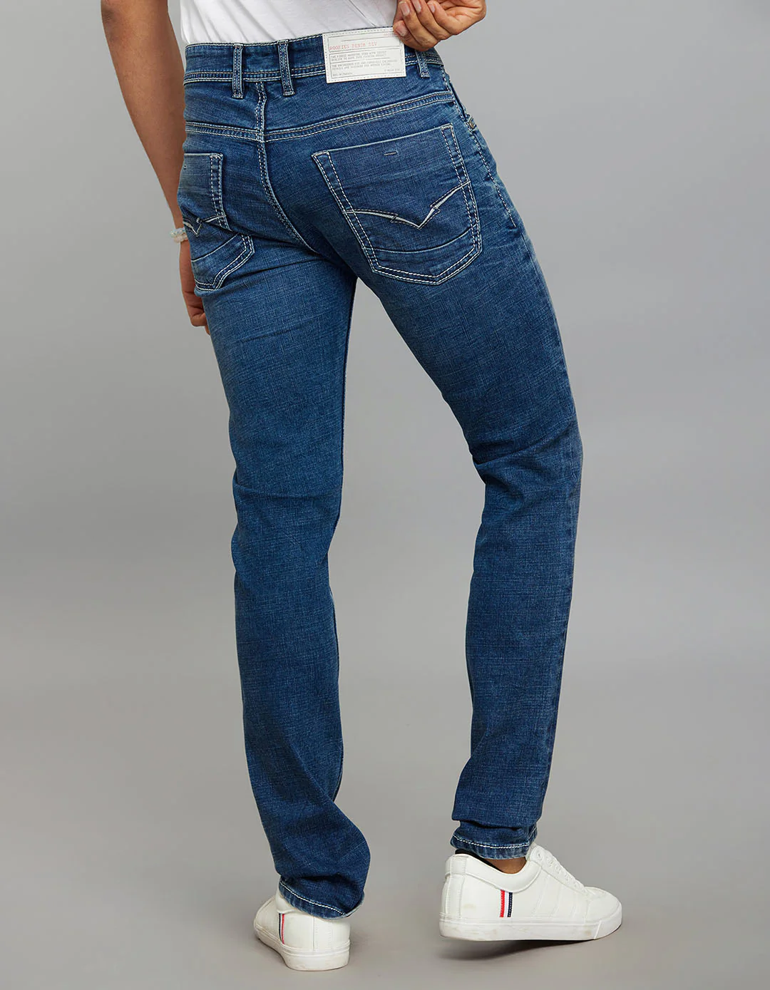 Medium Blue Mid-Rise Slim Straight Fit Stretch Jeans - Image 5