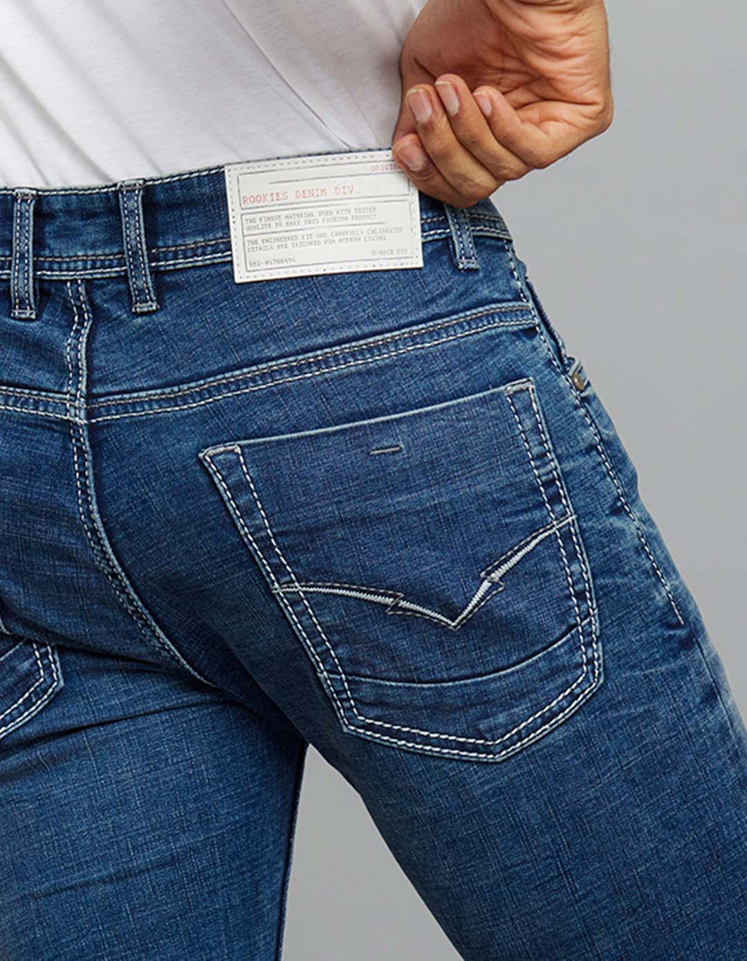 Medium Blue Mid-Rise Slim Straight Fit Stretch Jeans - Image 6