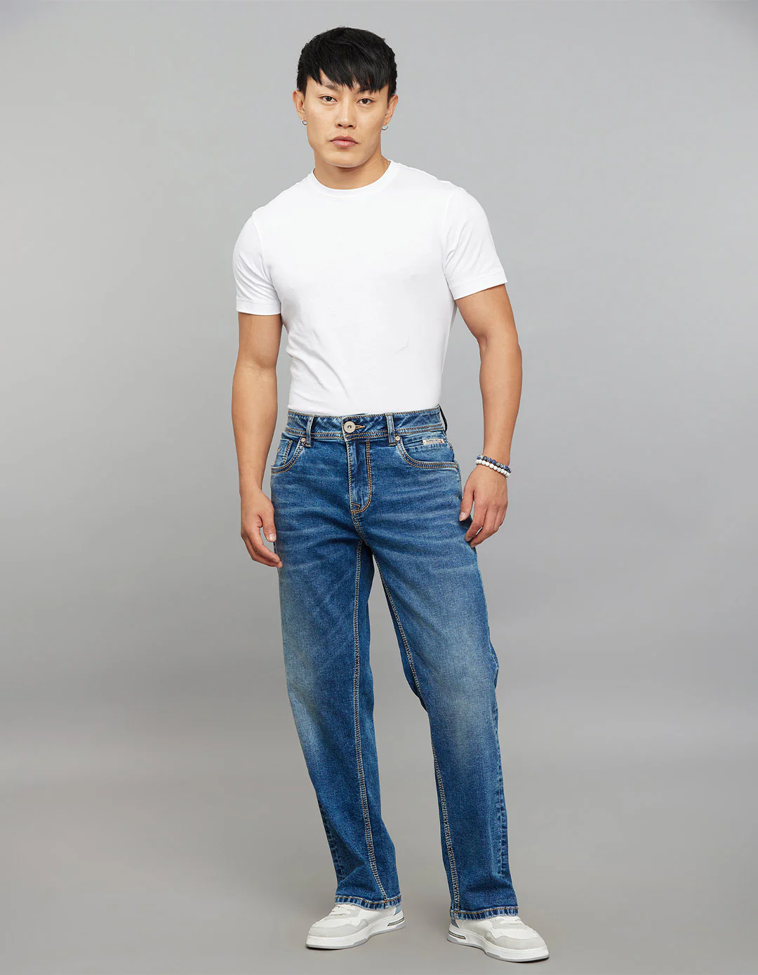 Medium Blue Midrise, Comfort And Straight Crop Length Stretch Jeans - Image 2