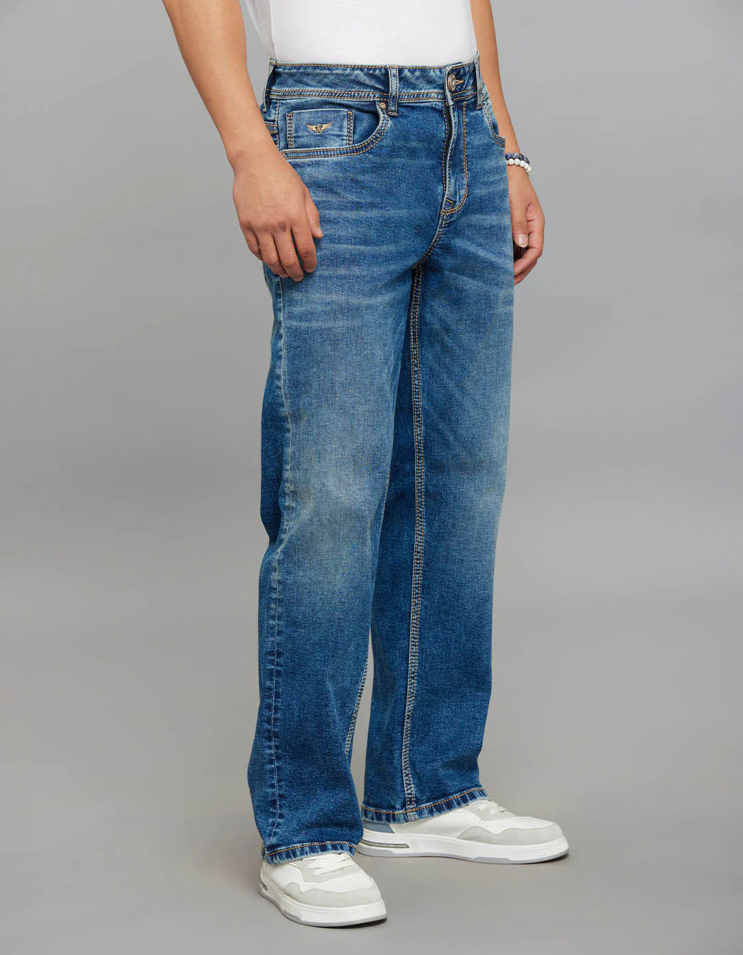 Medium Blue Midrise, Comfort And Straight Crop Length Stretch Jeans - Image 4