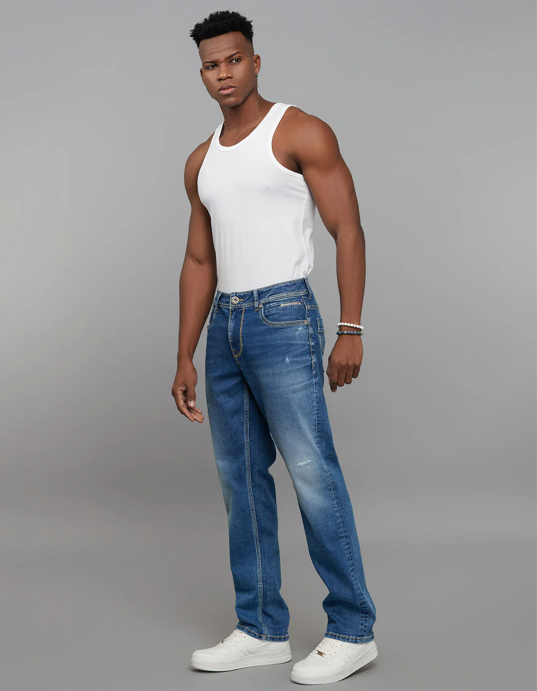 Medium Blue Midrise, Comfort And Straight Fit Stretch Jeans - Image 2