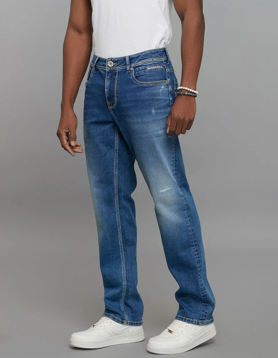 Medium Blue Midrise, Comfort And Straight Fit Stretch Jeans - Image 3